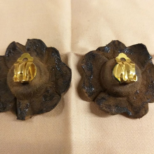 Earrings handmade with leather and tiger's eye quartz like new, brown and gold