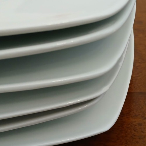 Square shallow serving plates used, set of 6, porcelain 27x27 cm