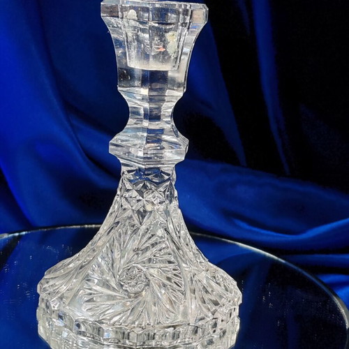 Vintage crystal candlesticks set of 2, lead crystal Bohemia, new