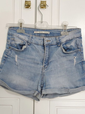 Bershka light blue stonewashed denim shorts, size M 38