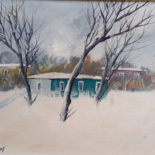 Painting oil painting used snowy landscape by S. Mastoras