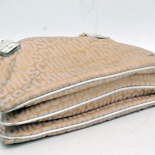 Moschino shoulder bag used, beige and white, canvas and leather