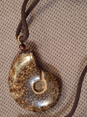 Ammonite pendant necklace, polished, adjustable string, 6cm