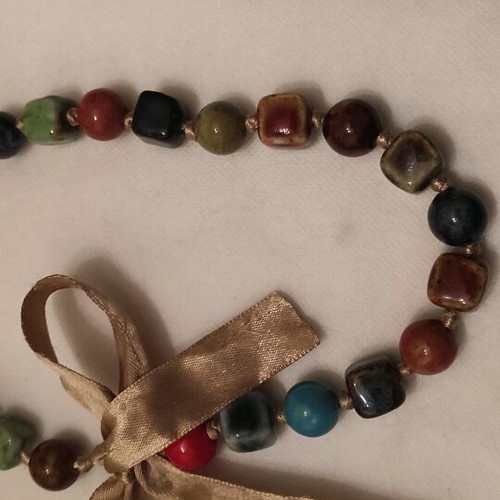 Necklace with ceramic beads used, handmade from the 80s