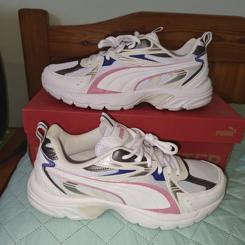 Puma Milenio Tech sneakers new, white with pink and blue accents, size 42.5