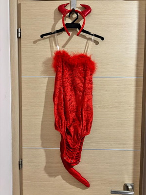 Carnival bodysuit with devil horns headband new, size XS-S