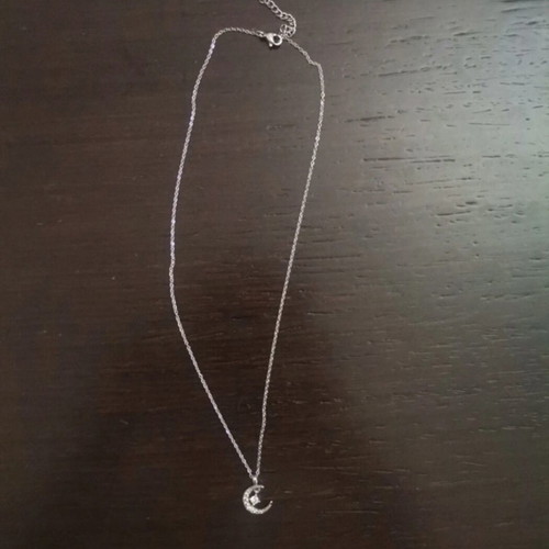 Necklace with moon and zircon, like new, stainless steel
