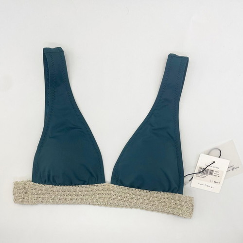 Lida triangle bikini top Medium new, petrol with knitted trim