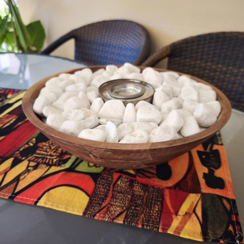 DIY Tabletop Bioethanol Fireplace like new, wood and bamboo with white stone decor