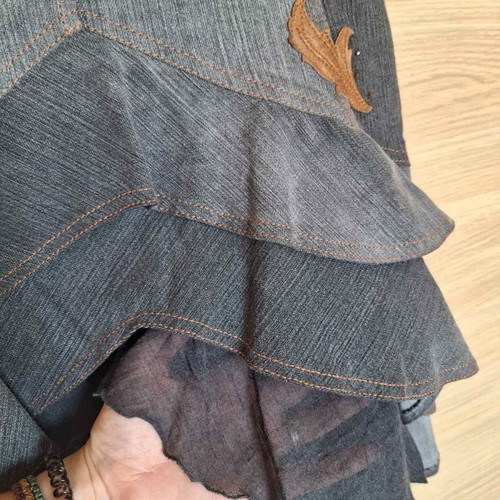 Monica Magni denim skirt size S new with brown leather details
