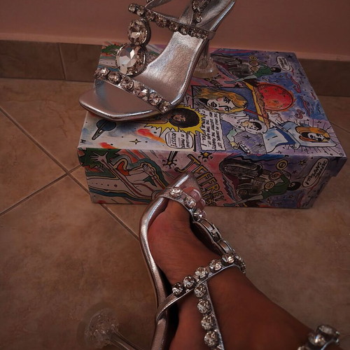 Jeffrey Campbell leather sandals with crystals, new, silver