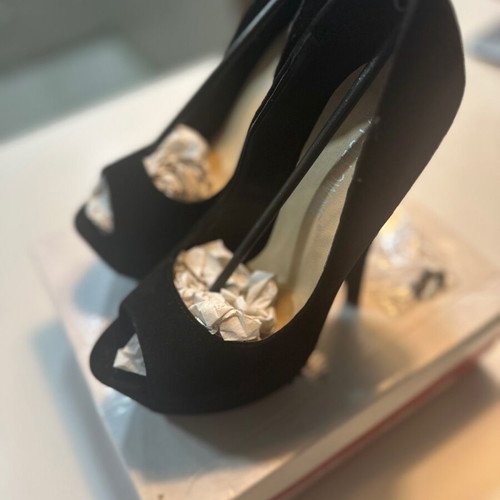 Follow Me Black Peep Toe Heels Size 38 New