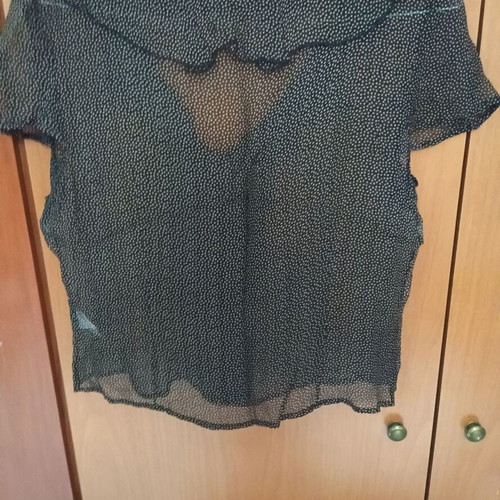 Transparent shirt with ruffles used, Urban, black polka dots, silk