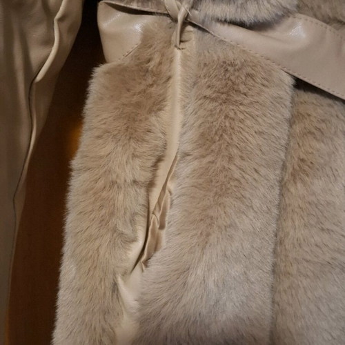 Women's Jacket with Faux Fur and Leatherette Sleeves, Like New, Beige