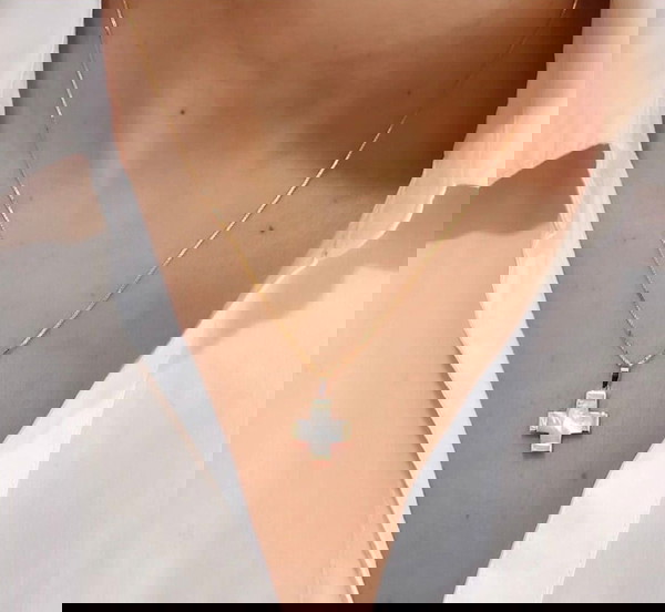 Τελευταίος! Χρυσός σταυρός 14 καρατίων με mother of pearl (Σεντέφι)