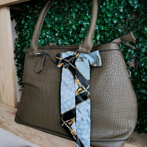 Famous Shoes olive/brown handbag new with bow and two compartments