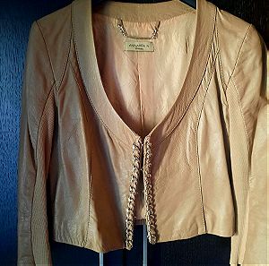 Crop leather jacket