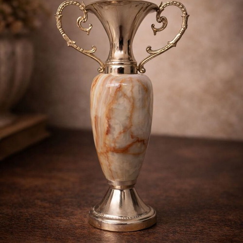 Vintage decorative onyx and brass amphora like new 23cm