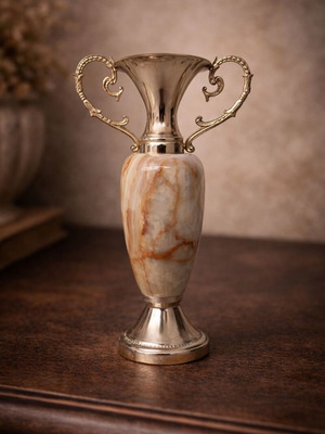 Vintage decorative onyx and brass amphora like new 23cm