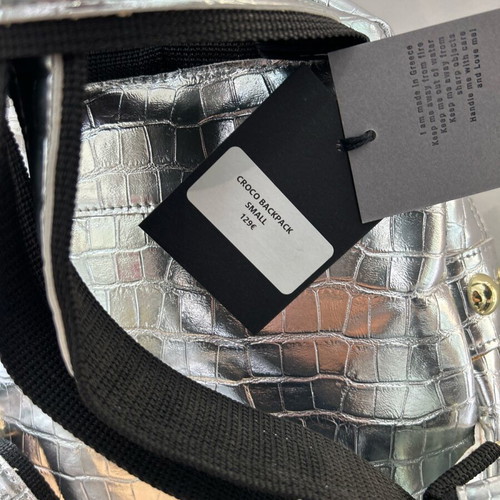 Elena Athanasiou silver backpack new, faux leather with gold studs