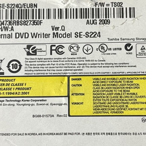 Samsung WriteMaster SE-S224 External DVD Writer used, USB, 2009 model