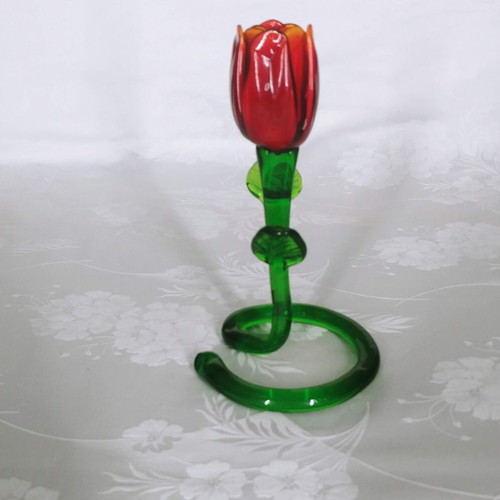 Tulip-shaped candlestick like new, handmade Art Glass 60s-70s