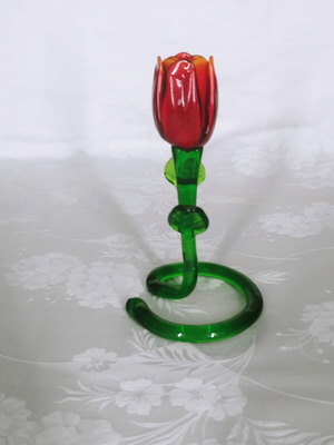 Tulip-shaped candlestick like new, handmade Art Glass 60s-70s