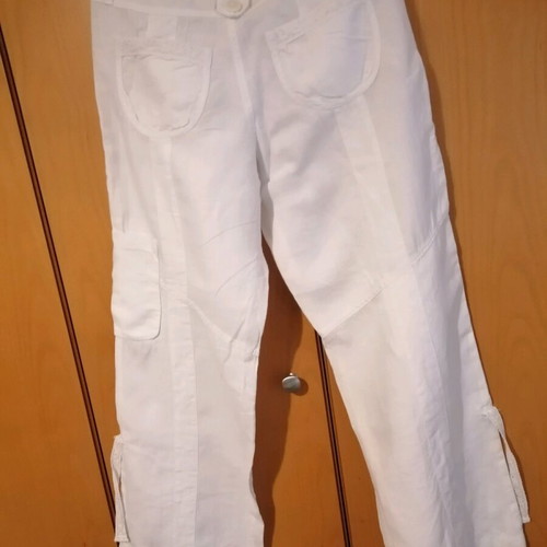 Lynne white linen pants size S used with knitted details