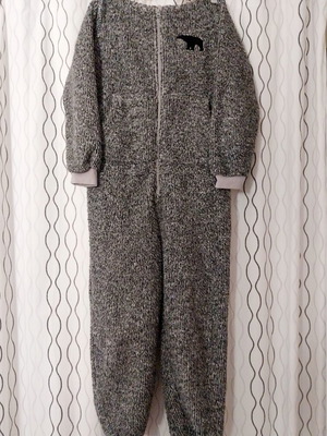Kids' Fleece Onesie Pajama Like New, Gray, Size 134-140