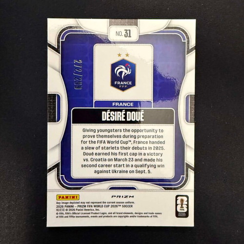 2026 Panini Prizm World Cup Desire Doue Purple Hyper sticker #/299 France