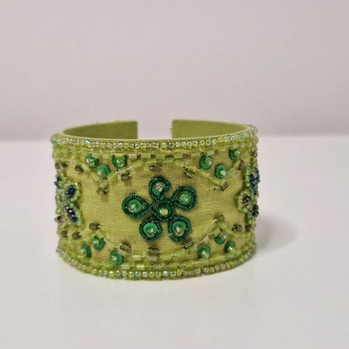 Green linen bracelet with beads new, Alfaparf Milan