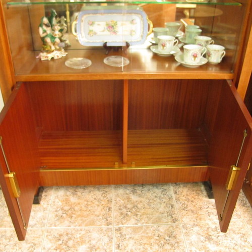 Vintage Belgian Mahogany Display Cabinet with Gilded Bronze and Granite Top, Empire Revival