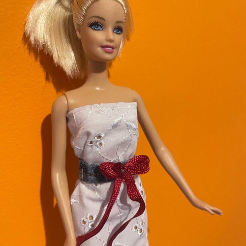 Barbie Mattel 1999 with handmade cotton dress and denim belt