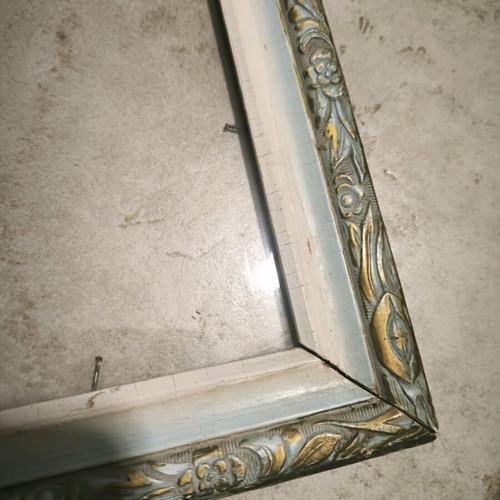 Vintage picture frame with glass used, gold and blue with embossed designs