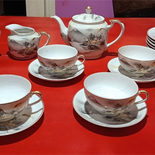 Kutani Geisha vintage Japanese tea set 21 pieces refurbished
