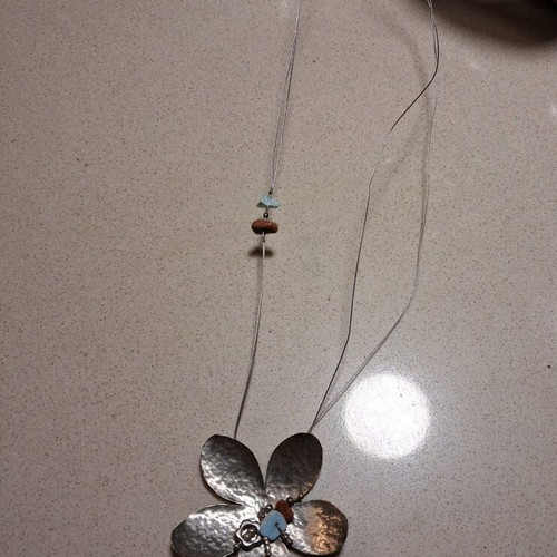 Vintage handmade flower pendant with semiprecious stones used