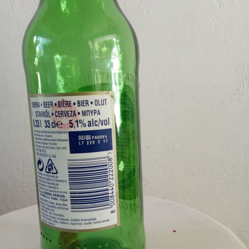 Peroni Nastro Azzurro beer bottle collectible from 2000s Italy