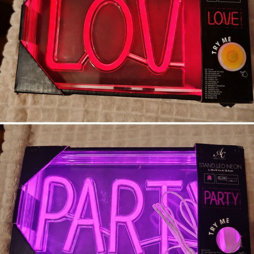 Σετ LED νέον επιγραφές Absolu Chic LOVE και PARTY, με USB