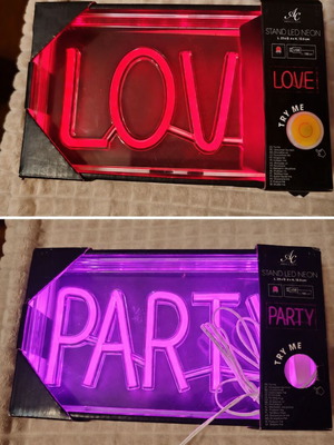 Σετ LED νέον επιγραφές Absolu Chic LOVE και PARTY, με USB