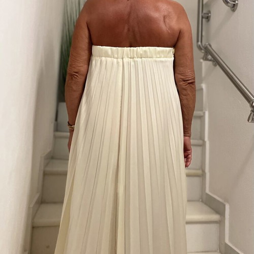 We Are Kindred maxi pleated dress with halter neckline, cream