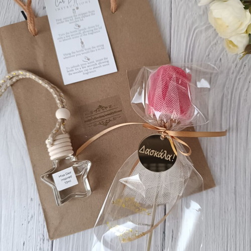 Handmade Gift Set with Aromatic Wax Rose and Car Diffuser for Teacher