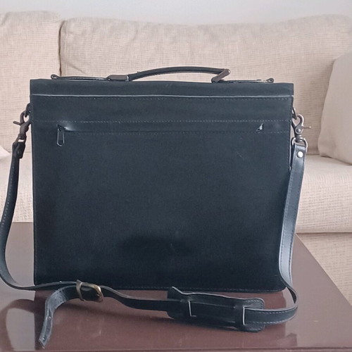 Handmade vintage leather briefcase used, black