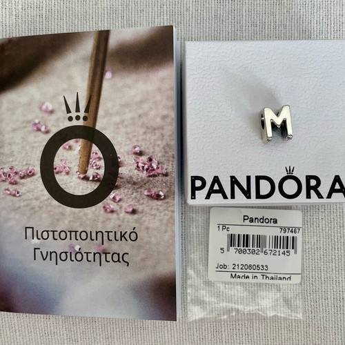 Pandora Charm Monogram M silver new with certificate