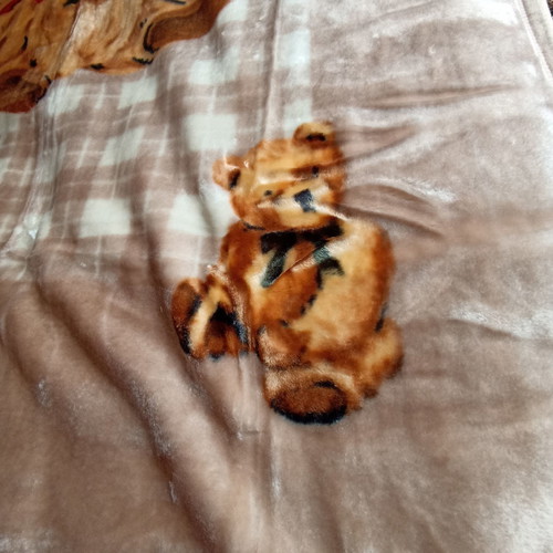 Velveteen half-double blanket with bear family design, new