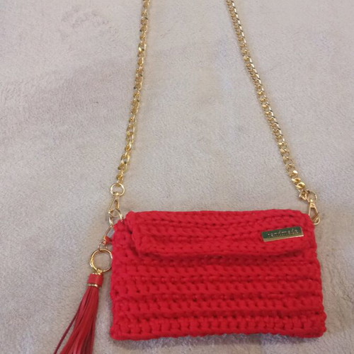Handmade red knitted shoulder bag new