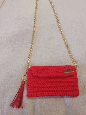 Handmade red knitted shoulder bag new