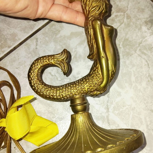 Vintage table lamp mermaid solid brass used
