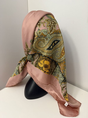 Σατέν φουλάρι ροζ με floral και paisley σχέδιο
