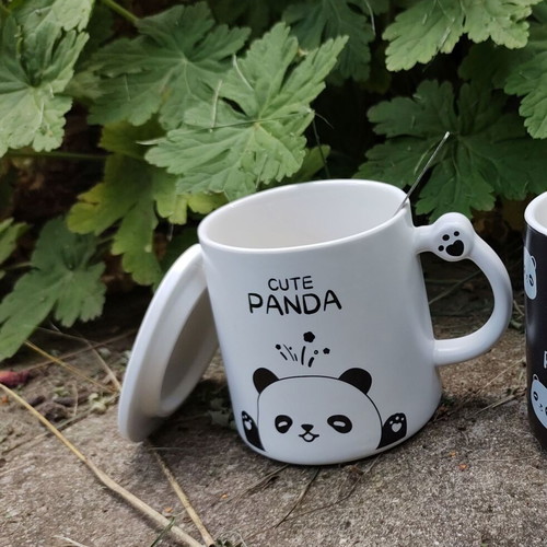 Panda Mug with Lid and Spoon new