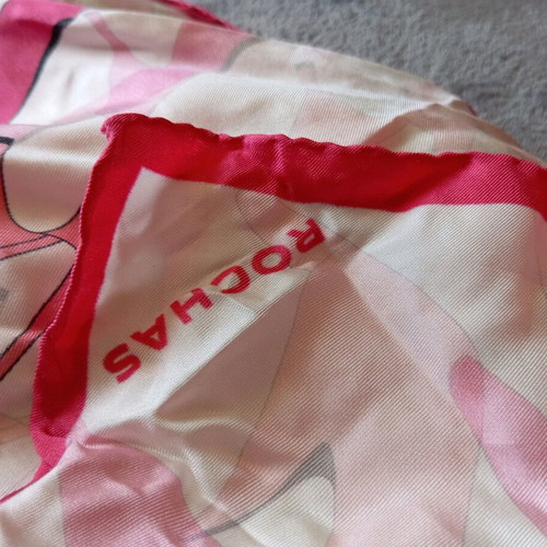 Rochas silk scarf like new, white and pink, 87x87 cm